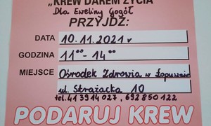 zdjecie na stronie o tytule: Zapraszamy do udziału w akcji honorowego oddawania krwi na rzecz Pani Eweliny Gogół!